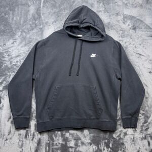 Nike Hoodie Mens Large Black Sportswear Club Fleece Pullover Embroidered Logo